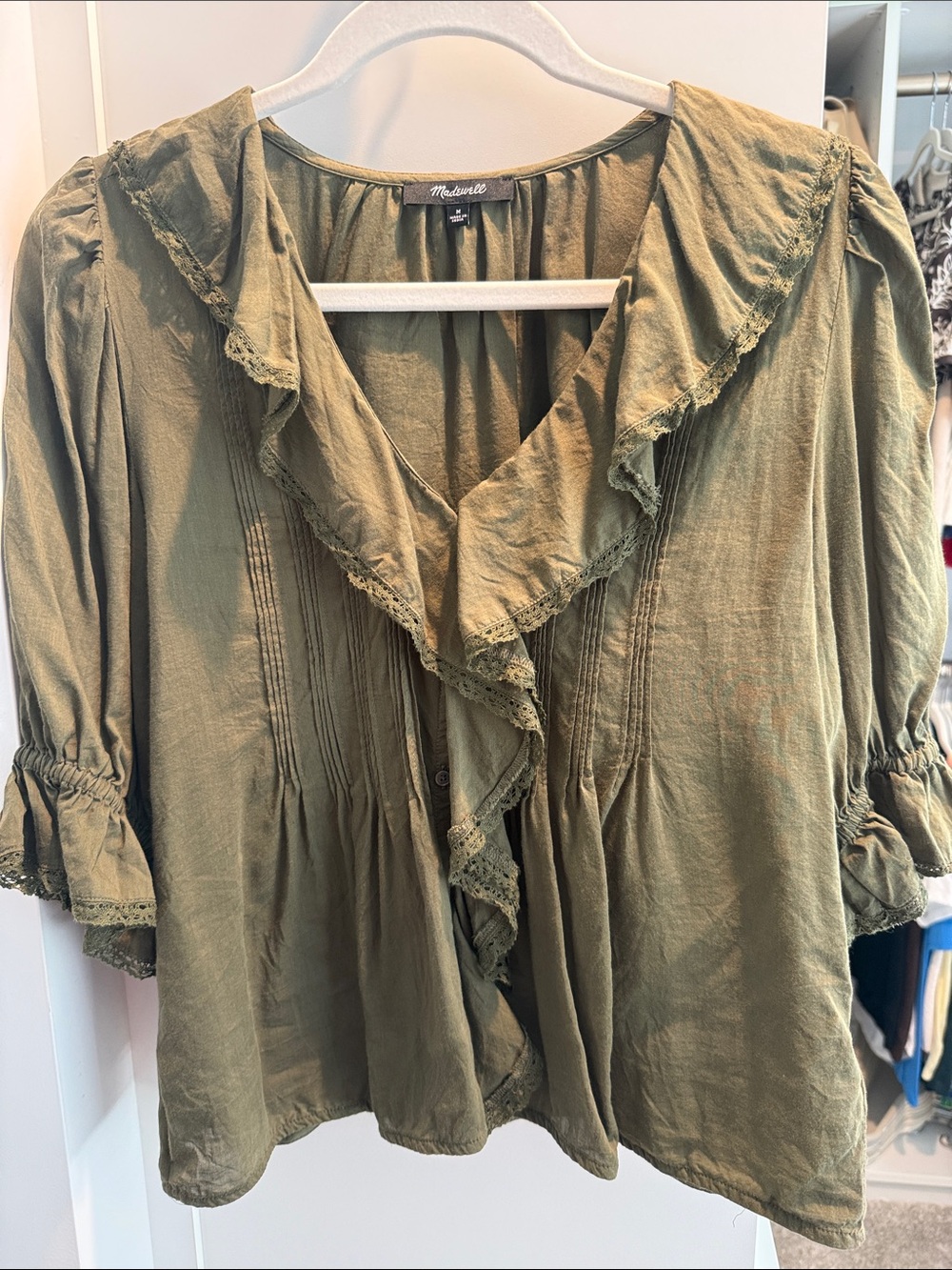 Madewell Olive Ruffle-Front Women's Blouse